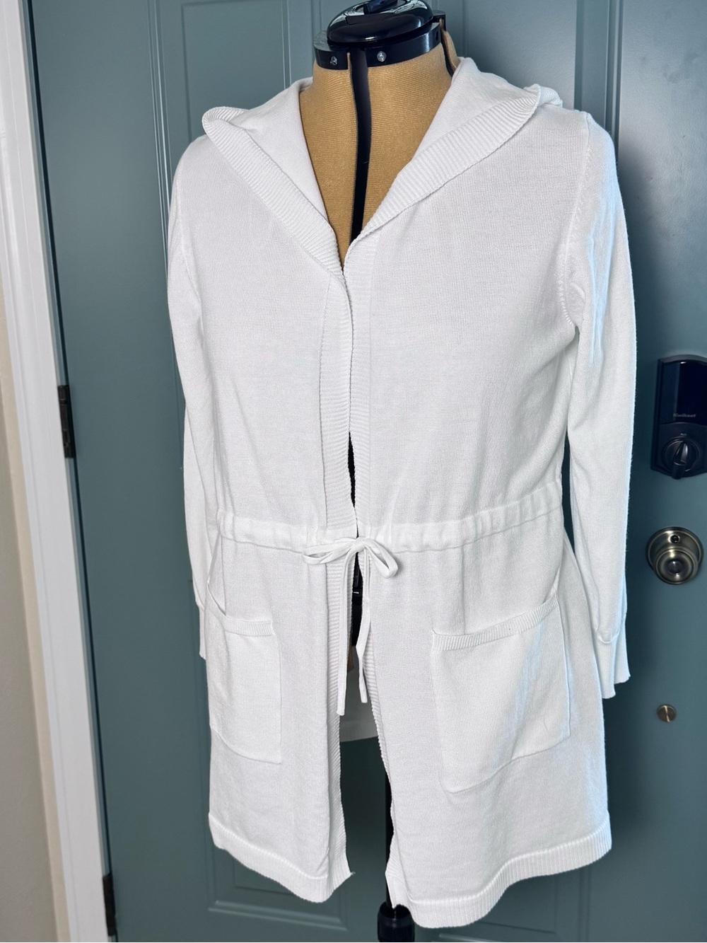 A Love Story Hooded Cardigan PXL White Tie Waist Cozy Lightweight Sweater
